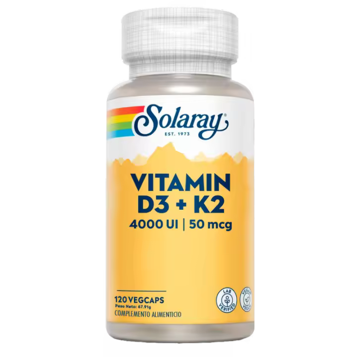 Solaray Vitamina D3+K2 120 Cápsulas Fuente Natural Alta Potencia - 1