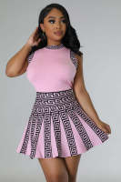 Vestido Mini De Oficina Para Mujer Estampado Y Elástico De Tenis Con Cuello Redondo Y Falda Plisada Casual Middle Age Polyester - details 9