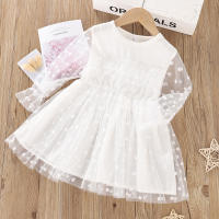 Vestido De Princesa Para Bebés Y Niñas Pequeñas Con Lazo Y Puntos Manga Larga Solida Primavera Otoño Polyester Spandex - details 2