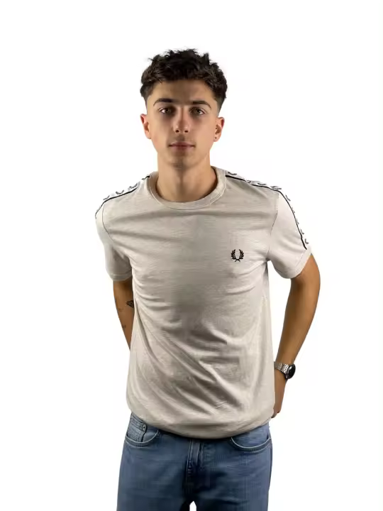 Camiseta Fred Perry Taped Ringer Beige-Jaspeado - 1