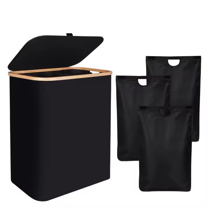 Cesta de lavandería de 140 litros con tapa COLOR BEIGE, cesta de lavandería extra grande con 3 forros extraíbles (3 compartimentos), soporta hasta una semana de ropa para la familia, 22 x 15 x 26 - 1