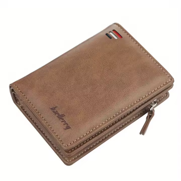 Billetera Corta Para Hombre Baellerry De Cuero PU Con Cremallera Y Bolsillo Para Monedas Capacidad Grande Estilo Vintage Porta Dinero Y Tarjetas - 1