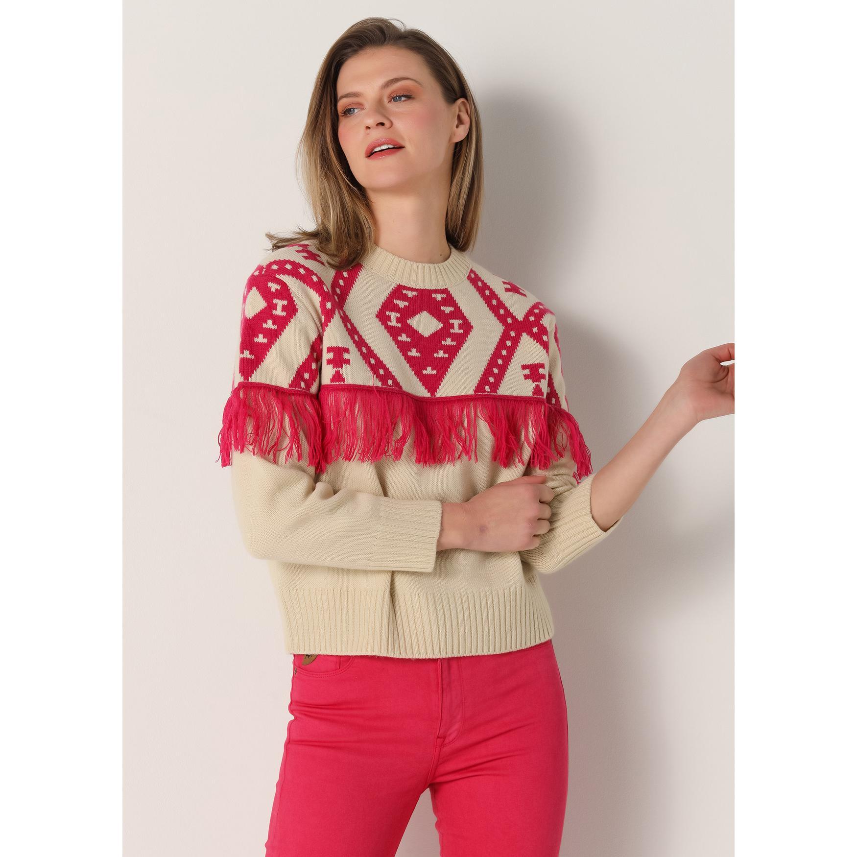 LOIS JEANS - Jersey cuello caja de rombos con flecos