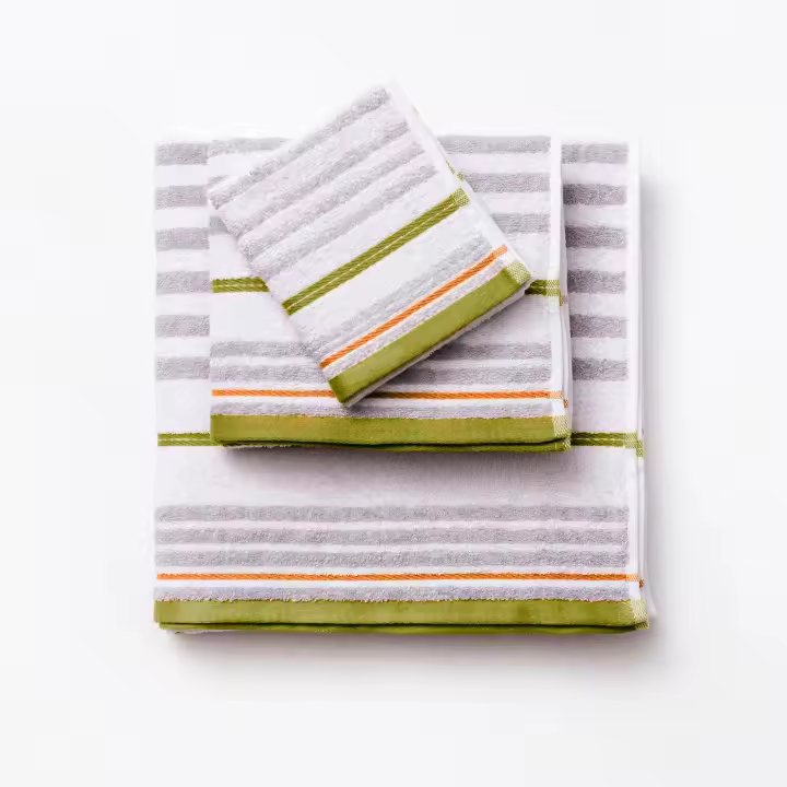 Juego 3 Piezas Toalla de Baño Benetton 450GSM 100% Algodón Blanco con Rayas - 1
