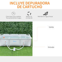 Outsunny Piscina Desmontable Tubular 292x190x75 cm o 252x152x65 cm con Depuradora de Cartucho 1200L/H Piscina Rectangular de Exterior para Adultos y Niños 3600L Gris - details 4