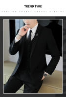 Traje De Tres Piezas Para Hombre De Color Sólido Tendencia Business Con Chaleco Y Pantalones Alta Calidad Conjunto De Moda Para Bodas O Eventos Formales - details 8
