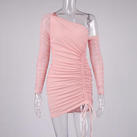 Vestido De Mujer Con Hombro Solo Largo Manga Completa Ajustado Cintura Natural Mini Vestido Para Fiesta Noche Club Sexy - details 12