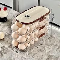 Rejilla portátil para huevos para refrigerador, contenedor para huevos con rueda automática, 3 niveles(1piezas) - details 0