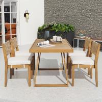 Juego de Mesa de Comedor de Exterior de 5 Piezas para 4, Respaldo de Silla de Ratán PE, Tabla de Mesa y Sillas de Madera de Acacia, Patio de Jardín - details 3