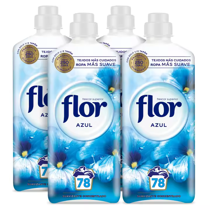 Flor Azul Suavizante Concentrado para la ropa 312 lavados (4 botellas de 78 lavados) - 1