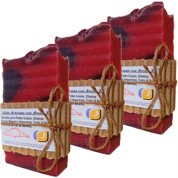 3 Jabones Artesanos Naturales de Arcilla Roja. PumarShop Cinnia Natura. Piel Grasa. Acné. Puntos Negros - 1