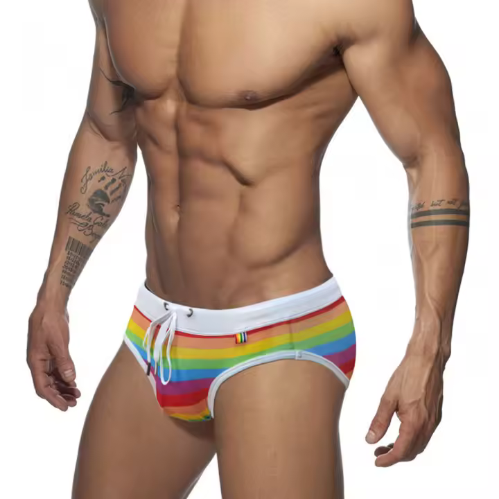 Bragas De Natación Para Hombre En Blanco Con Estampado De Bandas Sport Y Playa Moda Verano Material Poliéster Y Spandex - 1