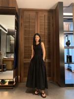 ZMZBCH Vestido Largo Elegante Para Mujer En Color Negro Con Cuello Redondo Y Cintura Alta Estilo Moda Sin Mangas A-Line - details 1