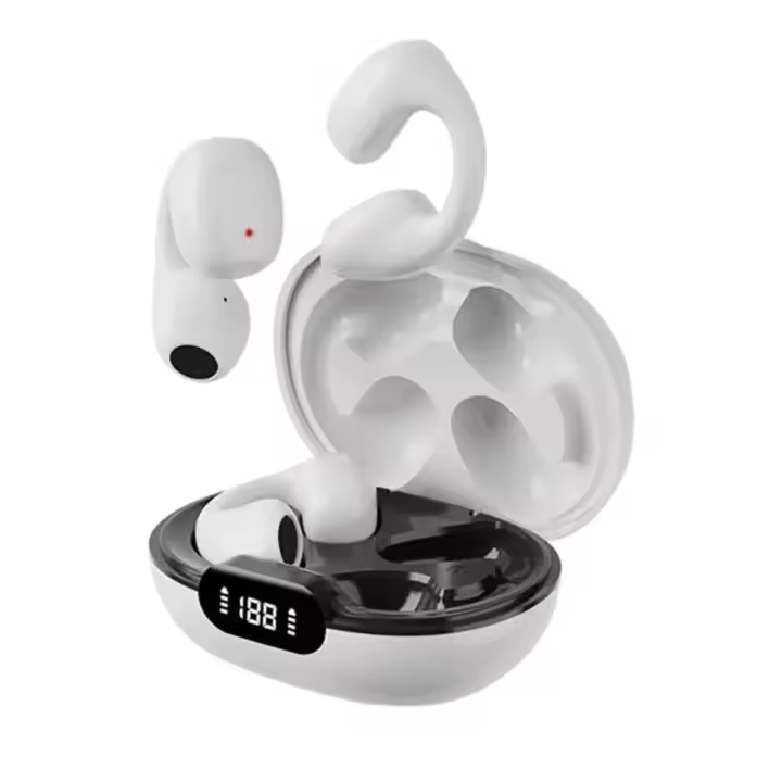 Auriculares Inalámbricos Bluetooth 5.3 Clip-On, Auriculares Cancelación Ruido Activa con Pantalla, Efecto Envolvente 3D, 2 Colores, Sonido Premium, Pantalla Led (Blanco) - 1
