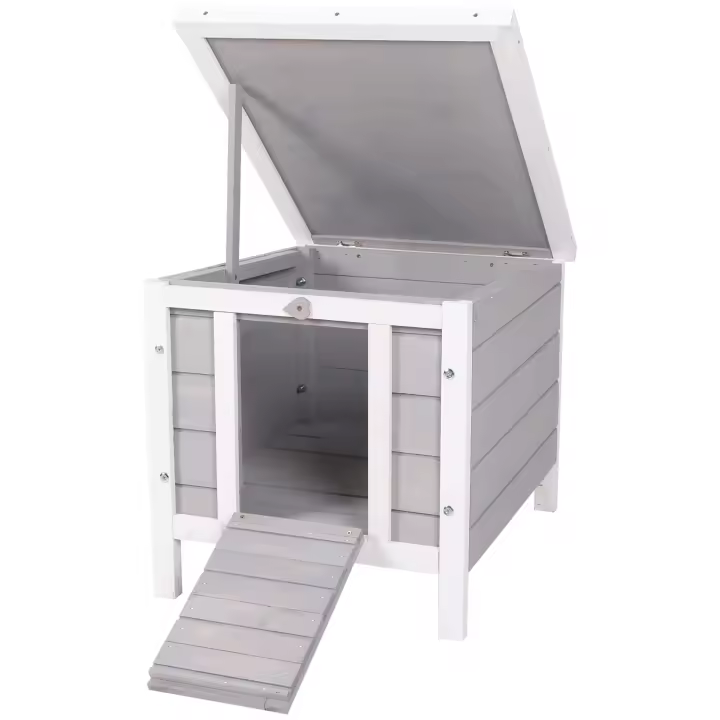PawHut Conejera de Madera Exterior Jaula Caseta para Roedores Mascotas Pequeñas con Techo Asfáltico Abatible y Rampa Antideslizante 42x51x43 cm - 1