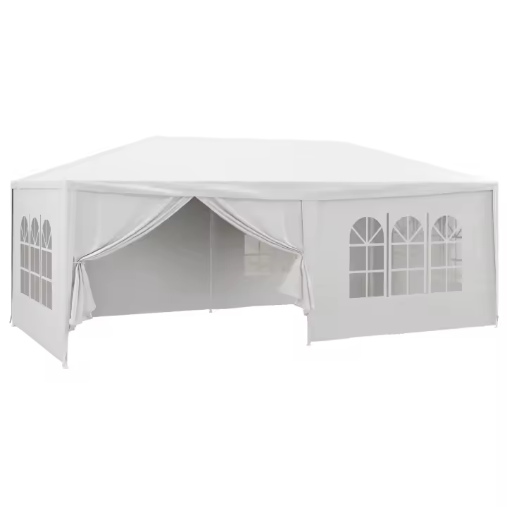 Outsunny Carpa de Jardín 6x3 m Cenador Desmontable de Exterior con 4 Ventanas 2 Puertas con Cremallera 6 Paredes Laterales e Impermeable para Terraza Patio Playa Blanco - 1