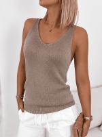Chaleco De Punto Para Mujer Estilo Primavera/verano V-Neck Casual Versátil Sencillo Moda De Calle Color Sólido Chaleco De Suéter - details 10