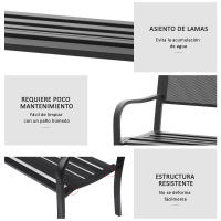 Outsunny Banco de Jardín de 2 Plazas Banco Exterior con Respaldo de Malla de Acero Carga 240 kg para Patio Terraza Balcón 127x60x87 cm Negro - details 4