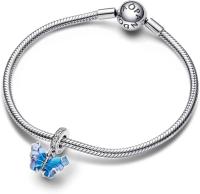 Pandora Moments - Pendientes de Ano de Plata con conciritas cúbicos transparentes, esmalte Azul y Blanco - details 0