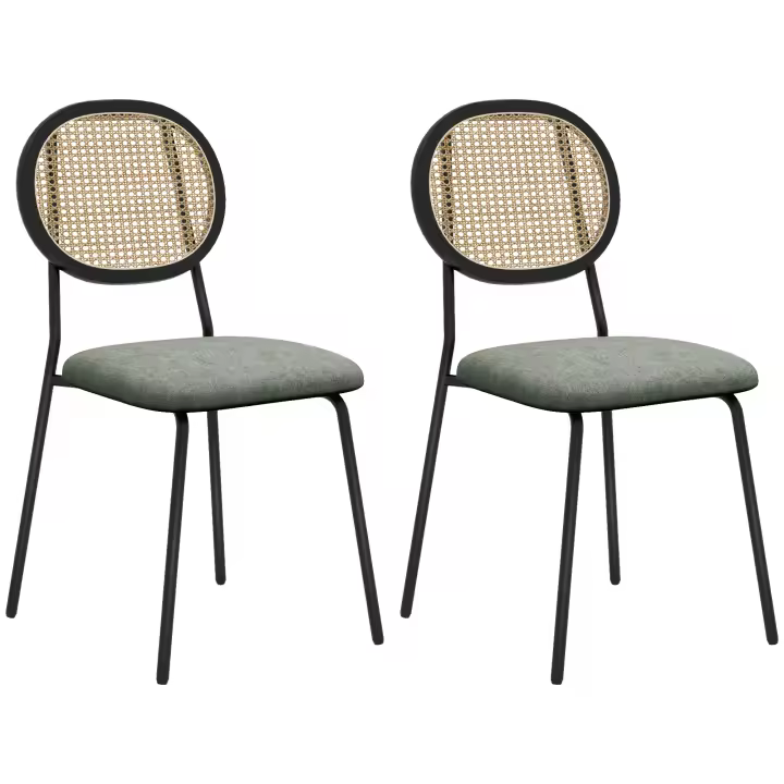 HOMCOM Pack de 2 Sillas de Comedor Sillas de Cocina con Respaldo de Ratán Sintético y Marco de Acero para Salón 44x54x87 cm Rosa y Negro - 1
