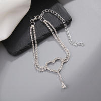 Nuevos Pulseras De Tobillo Con Diamantes Doble Capa De Corazón Boho Tennis Cadena De Pies Para Mujer Joyería De Boda Accesorios - details 1