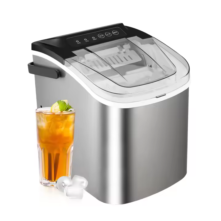 Máquina Automática de Hielo 15KG/24H con Auto-Limpieza, Tamaño de Cubitos Ajustable (25/22mm) para Hogar, Bar, Oficina o Restaurante - Fabricadora Portátil Eléctrica Estilo Bala, Incluye Paleta y Manual - 1