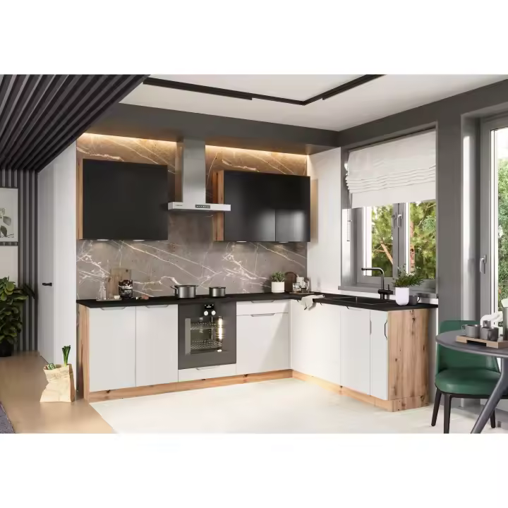 Muebles Cocina completa en L 200 260 cms color Gris Claro y Negro ref-43c - 1