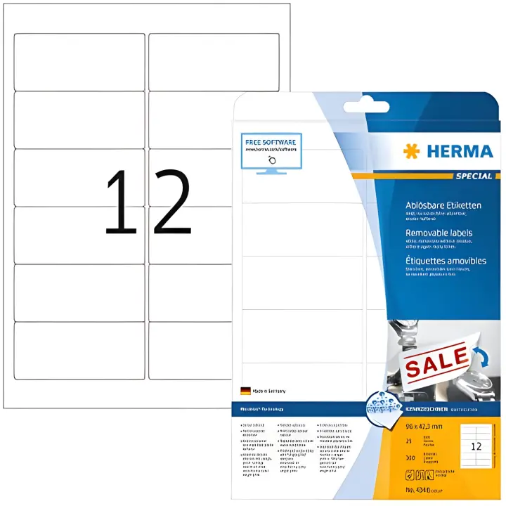 Herma 4348 - Pack de 300 etiquetas, 96 x 42.3 mm, color blanco - 1