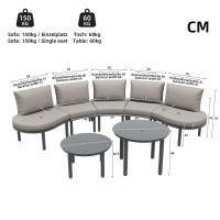 Conjunto de muebles de Jardín (5 plazas), 2 mesas de Centro con Cristal Templado, Estructura de Hierro galvanizado, muebles de Jardín con muebles de asiento y almohadones grises, elegant SOFA Redondo - details 5