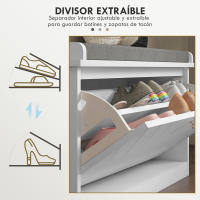 HOMCOM Banco Zapatero Moderno Mueble Zapatero con Banco de Madera con Estantes Ajustables y Cojín Acolchado para 8 Pares de Zapatos para Entrada Pasillo 80x26x44,5 cm Blanco - details 1