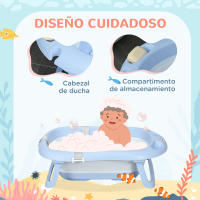 ZONEKIZ Juego de Bañera para Bebé Recién Nacido hasta 6 Años Plegable 40L con Cojín Almohadillas Antideslizantes Orificio de Drenaje y Agujero de Ducha 83x48x23,5 cm Azul - details 5