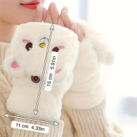 Guantes De Piel De Conejo Y Gato Para Mujer Guantes De Invierno De Plush Cálidos Y Suaves Medio Dedo Flexibles Y Gruesos - details 12