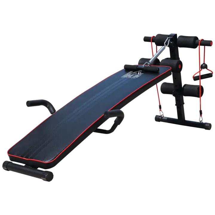 HOMCOM Banco de Abdominales Altura Ajustable Banco de Musculación Multifuncional para Fitness Entrenamiento de Espalda Abdominal Piernas Carga 120kg con 2 Cuerdas y 1 Tirador de Resorte - 1