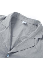 Camiseta de manga corta de lino de verano para hombre, talla grande, sudadera holgada, cárdigan con botones de color liso, camisa de algodón y lino para hombre - details 9