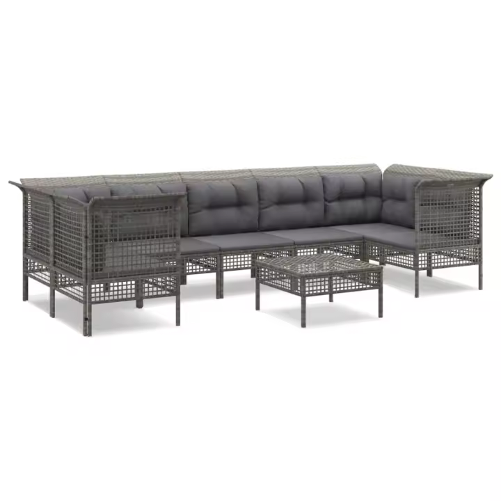 vidaXL Set de muebles de jardín 8 pzas y cojines ratán sintético gris - 1