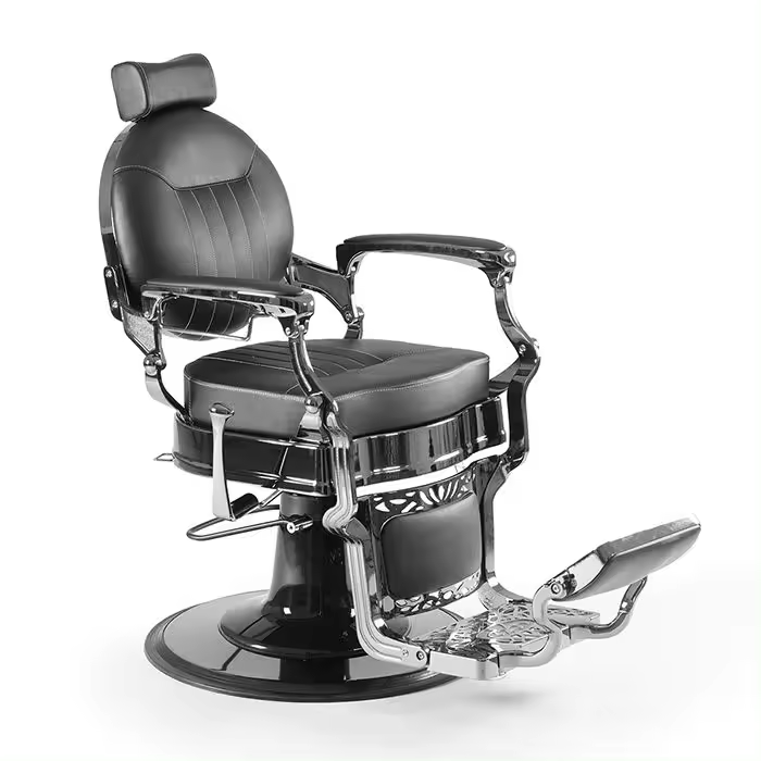 Sillón Clásico de Barbero hidráulico estilo Vintage Modelo LBH Mige Silver Negro - 1