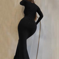 Vestido Largo De Manga Suelta Dulzura Para Mujer En Color Negro Estilo Bodycon Con Cierre De Lazo Sexy Y Club Para Fiesta Club Ropa De Calle Noche - details 13