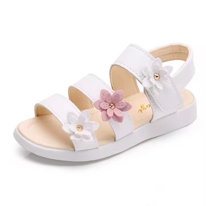 Sandalias De Verano Para Niñas Con Flores Estilo Grecia Antideslizantes Y Confortables Zapatos De Playa Para Niños Talla True Fit Decoración De Cinta Suave Y Floral - 1