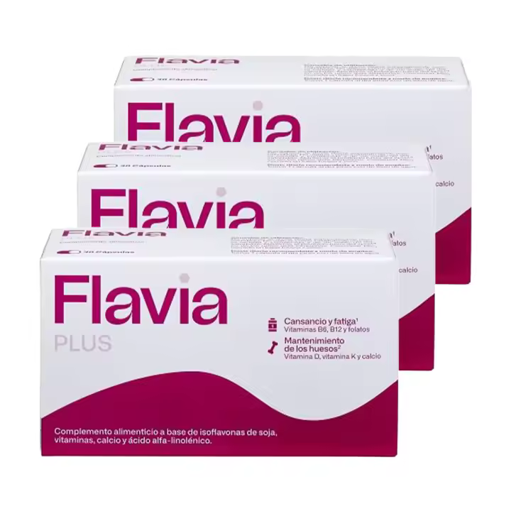FLAVIA PLUS - Pack 3 x 30 Comprimidos, Alivia los Síntomas de la Menopausia, con Isoflavonas de Soja y Calcio, Bienestar de los Huesos, Disminuye el Cansancio, Complemento Alimenticio con Estudios Clínicos, de Lacer - 1
