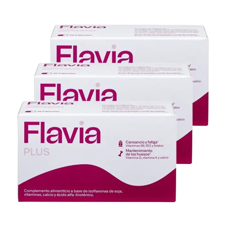 FLAVIA PLUS - Pack 3 x 30 Comprimidos, Alivia los Síntomas de la Menopausia, con Isoflavonas de Soja y Calcio, Bienestar de los Huesos, Disminuye el Cansancio, Complemento Alimenticio con Estudios Clínicos, de Lacer - 1