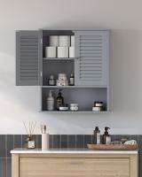 Armario colgante de baño con puertas de persiana, estante ajustable y compartimento abierto, gris ahumado, blanco - 20x60x70 cm - details 10