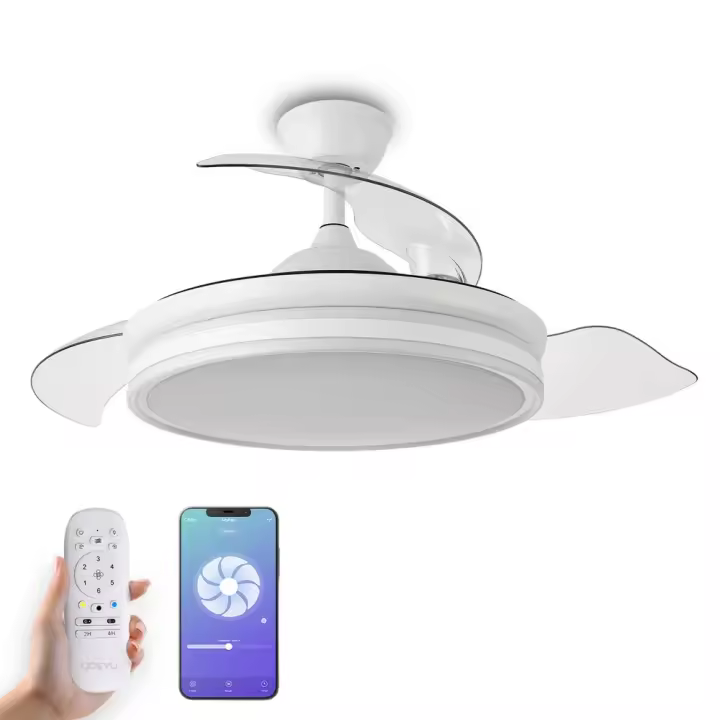 YOEVU EOS ESPARTAN - Ventilador de techo con luz led motor DC compatible con ALEXA aspas retractiles 3 tonalidades 6 velocidades temporizador funcin verano-invierno - 1