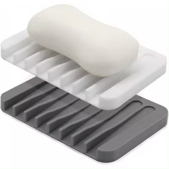 Jabonera - Jabonera de silicona - Jabón de Manos-Jabonera con Desagü E-Accesorios de baño - Jabonera - Caja de jabón - Ducha - Durable - Gris y Blanco - 1