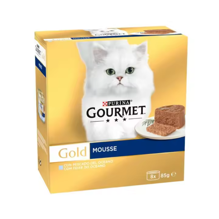 Gourmet Gold Mousse con Pescado del Océano Multipack. Pack de 12 latas - Comida húmeda para gatos sabor pescado - 1