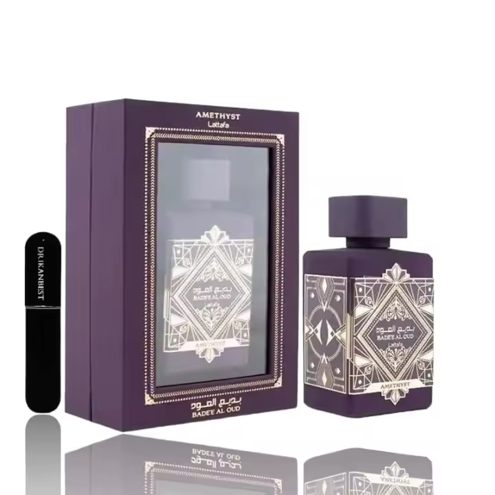 Perfume  Badee al Oud Amethyst Lattafa 100 ml(ORIGINAL) Eau de Parfum Unisex+Regalo Atomizador DRIKANBEST recargable 5ml - 1