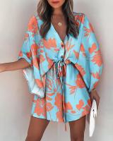 Vestido De Verano Para Mujer Estampado Floral Manga Batwing V-Neck Volantes Corte Irregular Casual Bohemio Talla S M L XL XXL - details 3