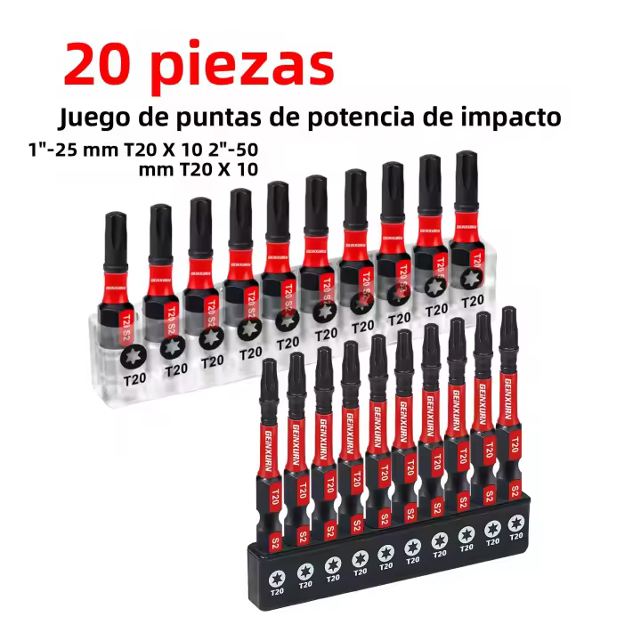 GEINXURN Set De Brocas Torx #20 Magnéticas De Acero S2 Con Base Herramienta De Destornillador De Impacto Para Herramientas Eléctricas - 1