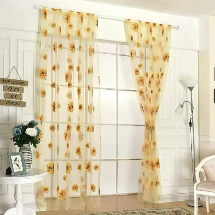 Cortinas De Tulle Con Girasoles 100x200 Cm Para Verano Decoración De Hogar Moderna Para Sala De Estar Dormitorio Cocina Ventanas - 1