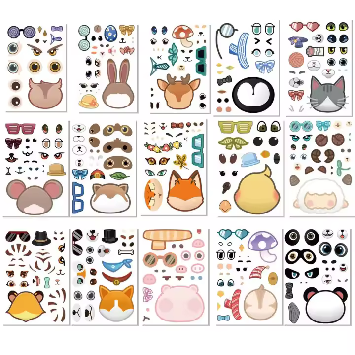 Juego De Rompecabezas DIY Para Niños 32 Hojas De Pegatinas Divertidas Con 16 Caras De Animales Juguetes Educativos Para Niños Y Niñas Regalos - 1