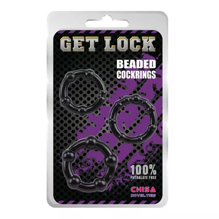 CHISA Anillos para el Pene Beaded Negro JUGUETES SEXUALES - 1